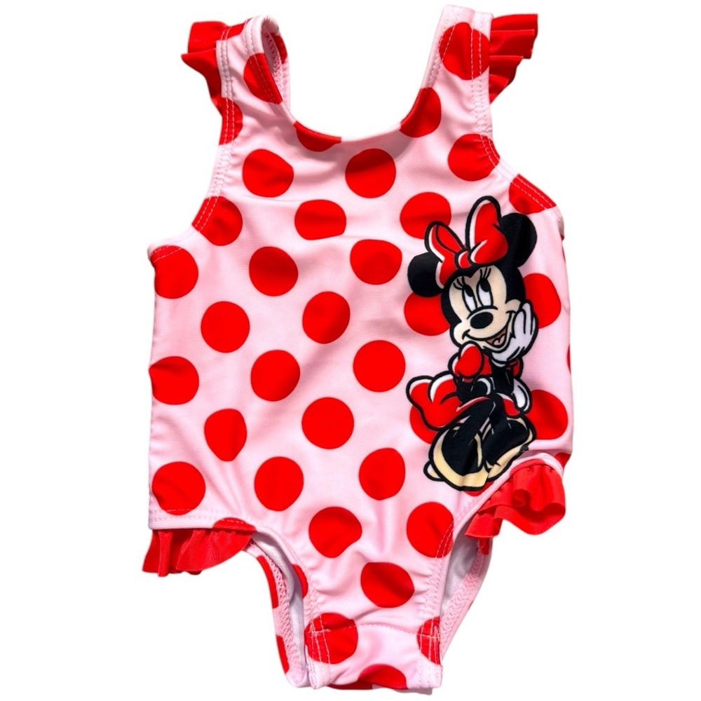 Disney Baby Minnie Mouse Pink & Red Polka Dot One-Piece Swimsuit – Size 3M - Picture 1 of 6